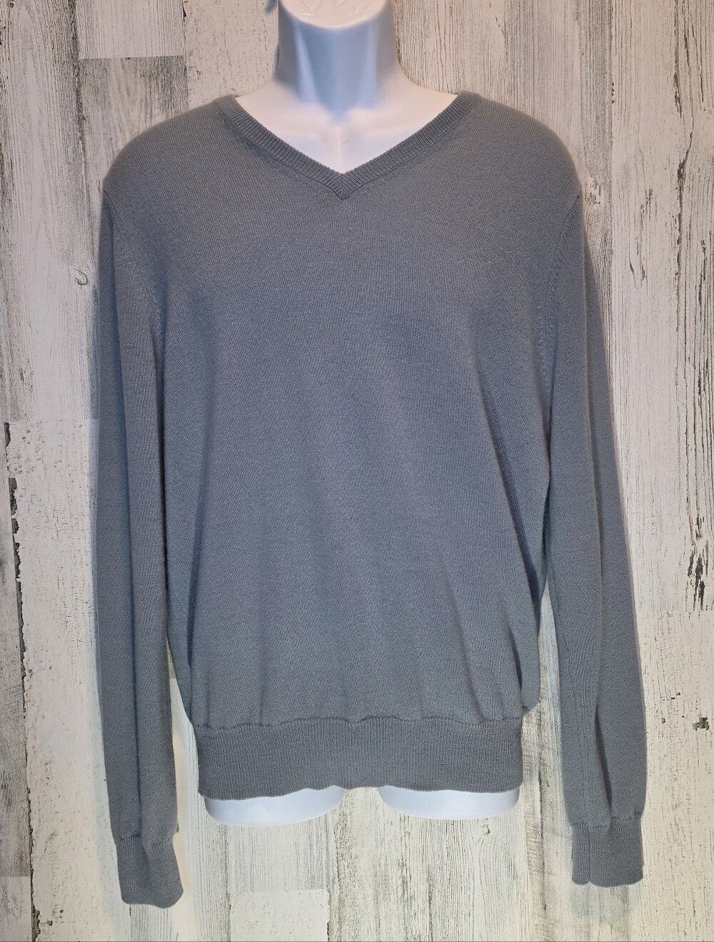 Phenix 100% Cashmere Sweater Mens L Gray V Neck Luxury Soft Lightweight Knit